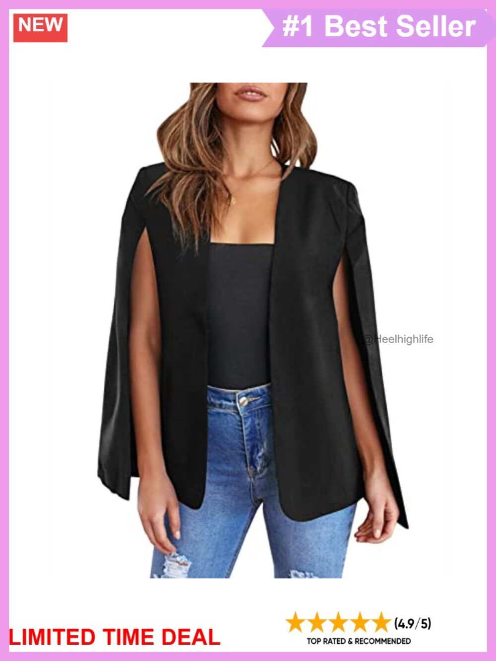 Cape Blazer Split Sleeve Open Front Casual Workwear Elegant Formal Coat